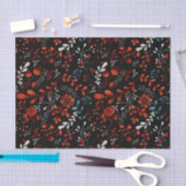 北欧赤白青フローラ水彩 薄葉紙 (クラフト)