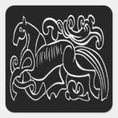 北欧馬の黒と白のグラフィック反転 スクエアシール (正面)