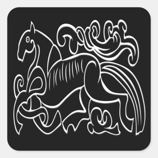 北欧馬の黒と白のグラフィック反転 スクエアシール (正面)