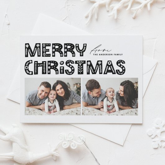 北欧2枚のフォトクリスマス（黒） シーズンポストカード