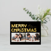 北欧2枚のフォトクリスマス(黒) 箔シーズンポストカード (立ち正面)