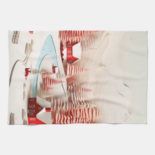 北欧3D冬の風景 キッチンタオル (横)