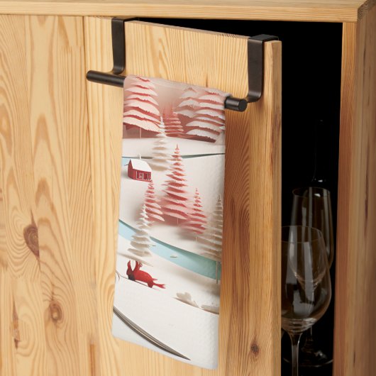 北欧3D冬の風景 キッチンタオル (三つ折り)