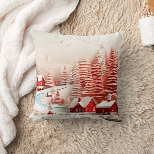北欧3D冬の風景 クッション (ブランケット)