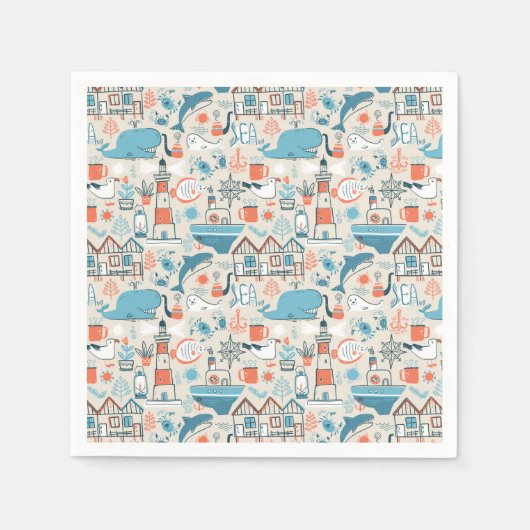 北海かわいいドードルパターン スタンダードカクテルナプキン (正面)