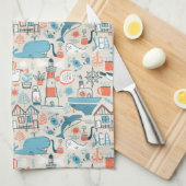 北海のかわいい落書きパターン キッチンタオル (四つ折り)