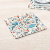 北海のかわいい落書きパターン スクエアペーパーコースター (アングル)