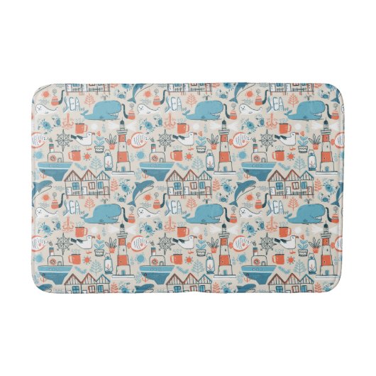 北海のかわいい落書きパターン バスマット (正面)