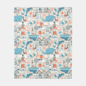 北海のかわいい落書きパターン フリースブランケット (正面)