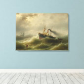 北海の嵐に巻き込まれた蒸気船 キャンバスプリント (インサイチュ (ウッドフロア))