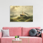 北海の嵐に巻き込まれた蒸気船 キャンバスプリント (インサイチュ (リビング))