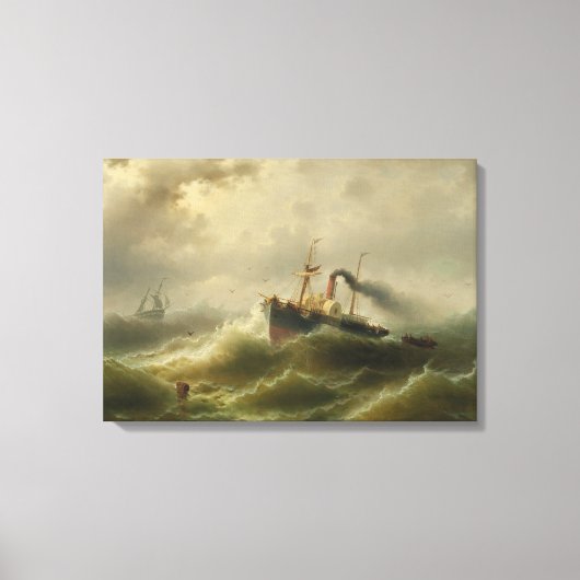 北海の嵐に巻き込まれた蒸気船 キャンバスプリント (正面)