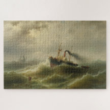 北海の嵐に巻き込まれた蒸気船