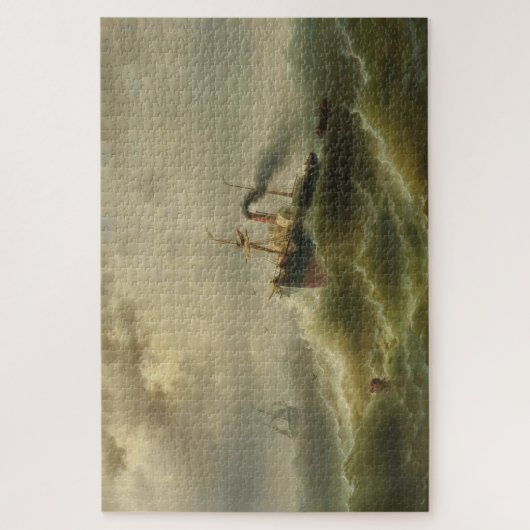 北海の嵐に巻き込まれた蒸気船 ジグソーパズル (縦)