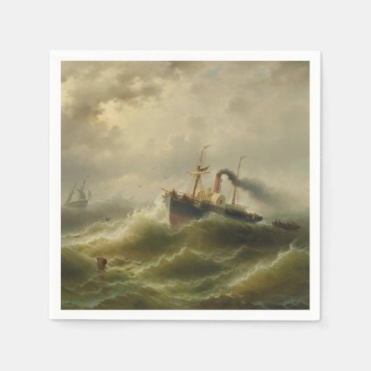 北海の嵐に巻き込まれた蒸気船 スタンダードカクテルナプキン (正面)