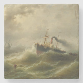 北海の嵐に巻き込まれた蒸気船 ストーンコースター