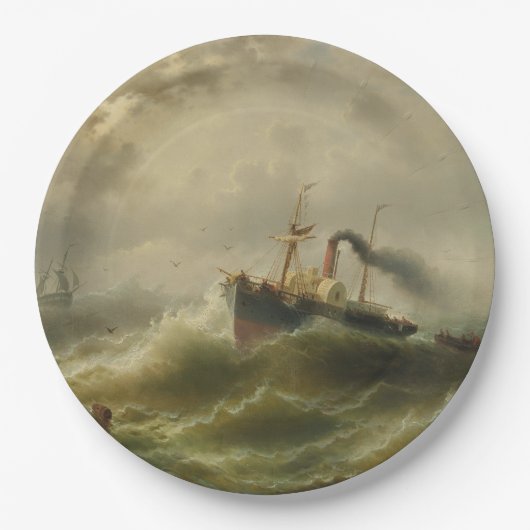 北海の嵐に巻き込まれた蒸気船 ペーパープレート (正面)