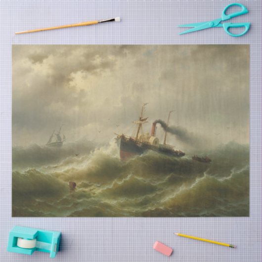 北海の嵐に巻き込まれた蒸気船 薄葉紙 (クラフト)