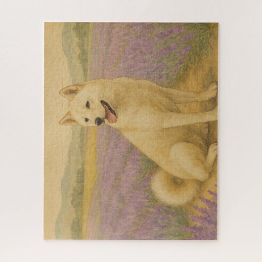北海道犬と夏のラベンダー畑 / Hokkaido Dog in Lavender Field ジグソーパズル (縦)