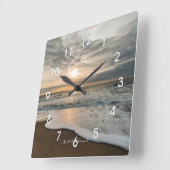 北海、デンマークの絵のように美しい夕日 スクエア壁時計 (傾斜)