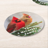 北深紅色松の家名 ラウンドペーパーコースター (アングル)