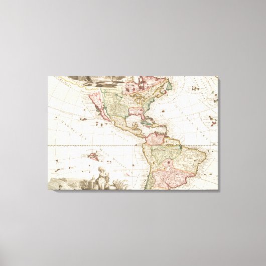 北米および南米の地図 (1680-1742) キャンバスプリント (正面)