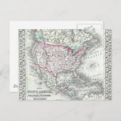 北米と州統一されたアンティークの地図 ポストカード (正面/裏面)