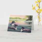 北米の湖の水に浮かぶローンのカラーアート カード (黄色い花)