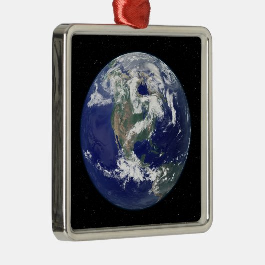 北米を中心とした完全に照らされた地球 メタルオーナメント (右)