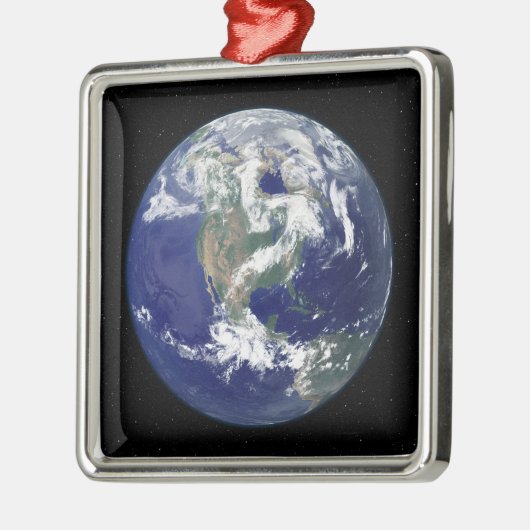 北米を中心とした完全に照らされた地球 メタルオーナメント (左)