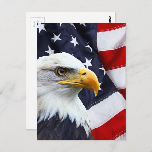北米国旗に掲げた北アメリカのハゲのワシ ポストカード (正面/裏面)