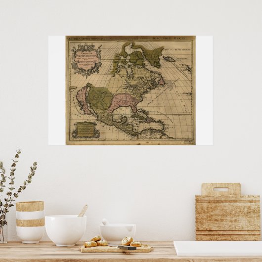 北米地図1694年 ポスター (キッチン)