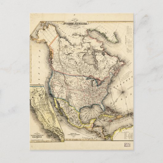北米地図（1850年） ポストカード (正面)