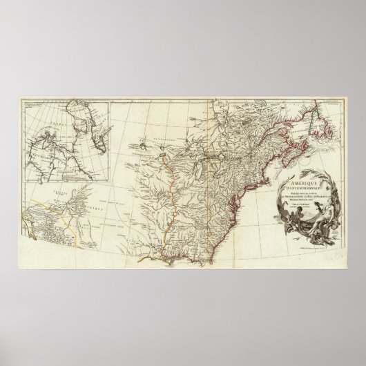 北米1763境界のインセット地図 ポスター (正面)