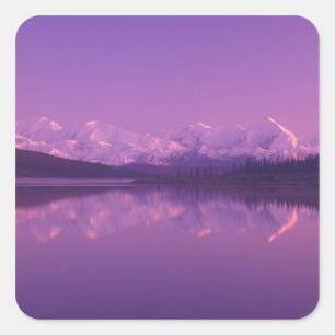 北米, アメリカ, アラスカ州, デナリ国立公園, ワンダーレイク, 夕景 スクエアシール