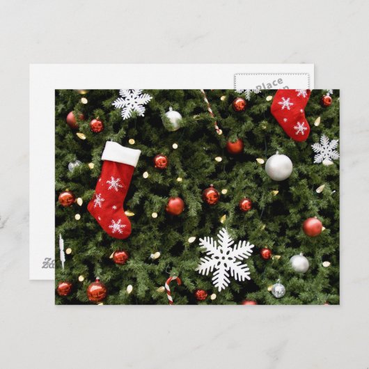 北米.ツリー上のクリスマスの装飾。2 シーズンポストカード (正面/裏面)