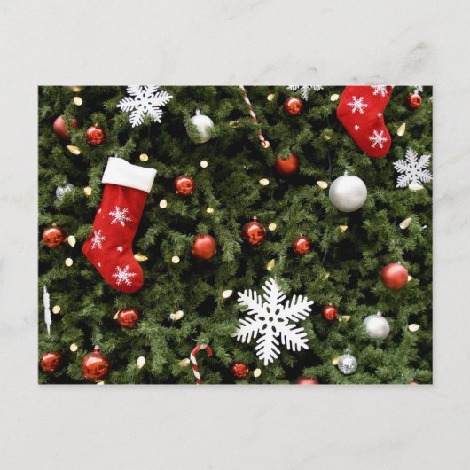 北米.ツリー上のクリスマスの装飾。2 シーズンポストカード (正面)
