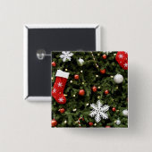 北米.ツリー上のクリスマスの装飾。2 缶バッジ (正面&裏面)