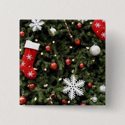 北米.ツリー上のクリスマスの装飾。2 缶バッジ (正面)