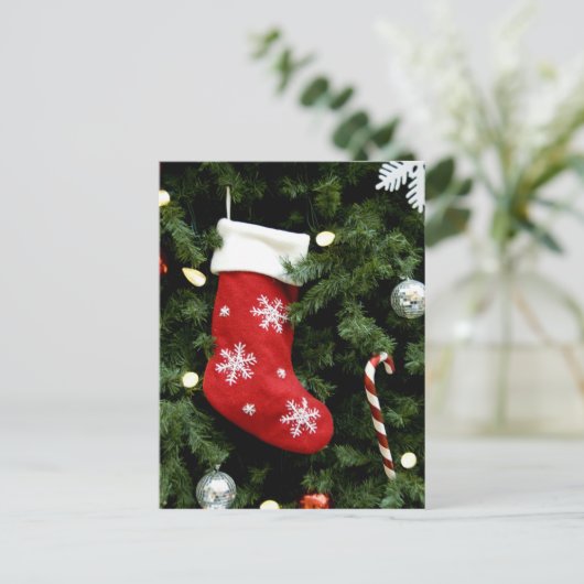 北米.ツリー上のクリスマスの装飾。3 シーズンポストカード (スタンド正面)