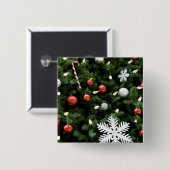 北米.ツリー上のクリスマスの装飾。4 缶バッジ (正面&裏面)