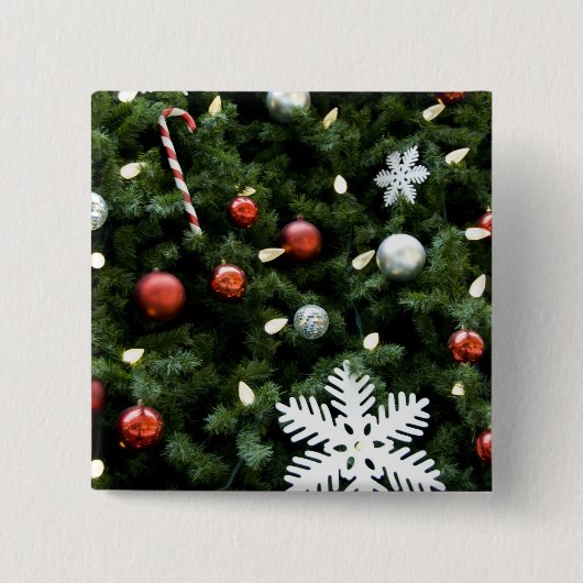 北米.ツリー上のクリスマスの装飾。4 缶バッジ (正面)