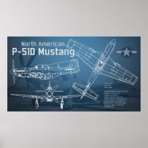 北米P-51Dマスタングの設計図 ポスター