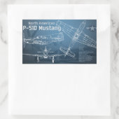 北米P-51Dマスタングの設計図 長方形シール (バッグ)