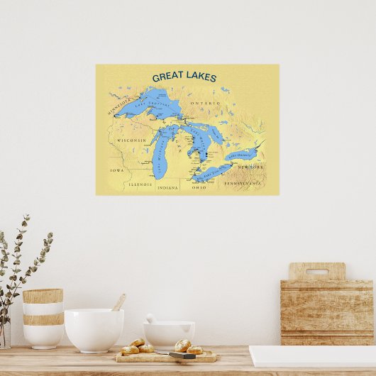 北素晴らしアメリカの湖の地図 ポスター (キッチン)