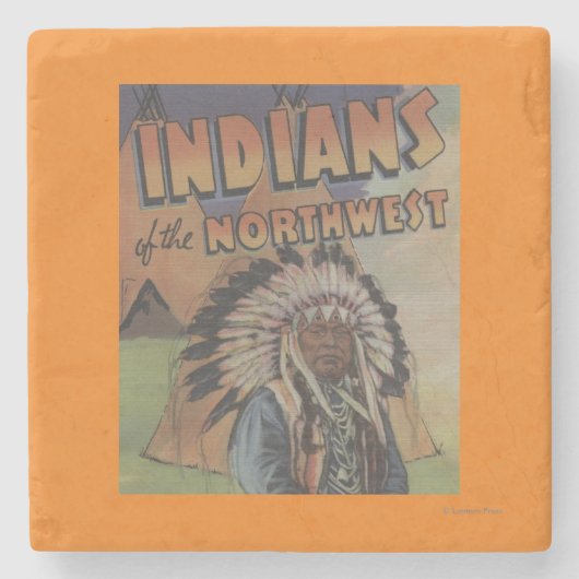 北西のインディアン-インディアンの酋長及びテント小屋 ストーンコースター (正面)