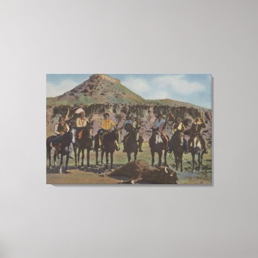 北西インディアン – バッファロー狩りとインディアン キャンバスプリント (正面)