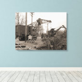 北西クレーン及びショベルクレーンのオペレータヴィンテージ キャンバスプリント (インサイチュ (ウッドフロア))