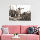 北西クレーン及びショベルクレーンのオペレータヴィンテージ キャンバスプリント (インサイチュ (リビング))