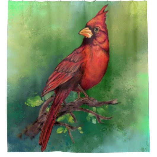 北赤（鳥）ショウジョウコウカンチョウバードシャワーカーテン絵画ズ シャワーカーテン (正面)